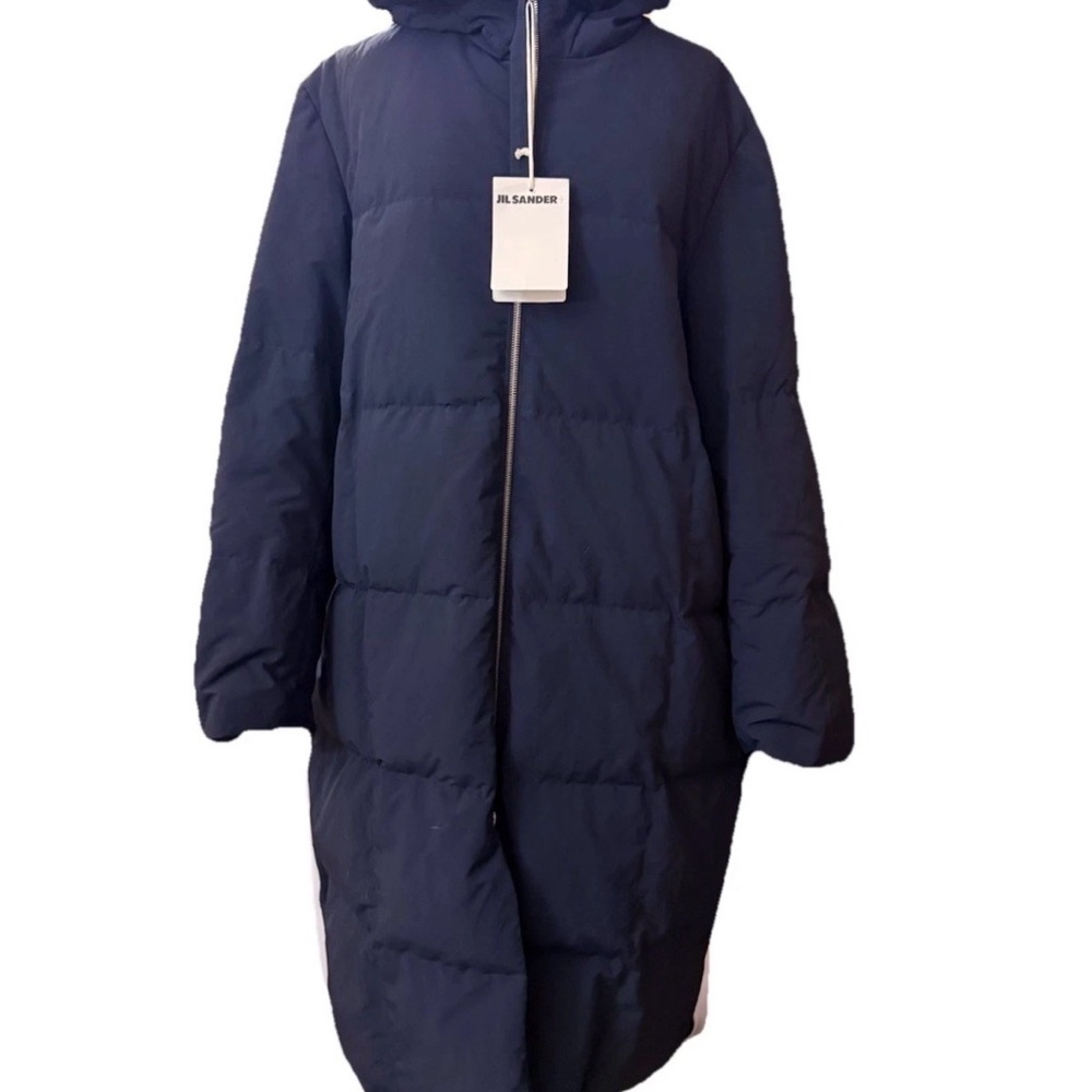 Jil Sander Dark Blue Puffer Coat Label